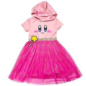 Kirby Big Face Cradle Hooded Dress Girls Medium 8-10 Pink Short Sleeve Used